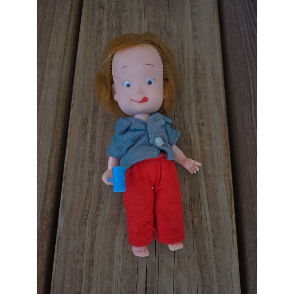 Vintage old 6” vinyl Christmas Sprite Thumbsy Doll Hong Kong Santa’s helper toy